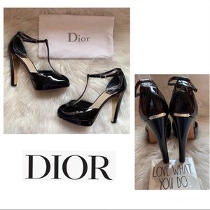 Black and Gold Dior Pumps with Open Toe